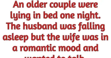 old couple bed wife romantic teeth joke
